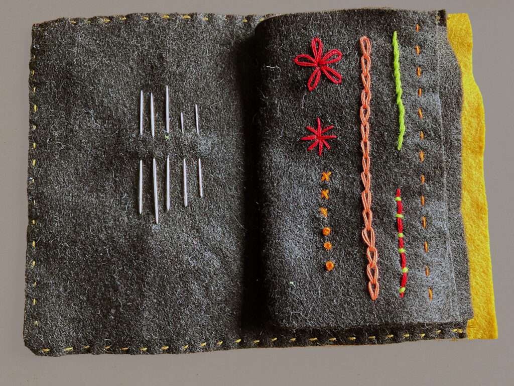 Fabric book stitched at a childrens workshop